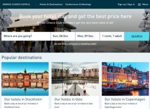 How nordicchoicehotels.com looks like on a tablet such as an iPad.