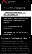 How northeastern.edu looks like on a mobile device such as an iPhone.