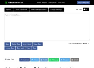 How notepadonline.co looks like on a tablet such as an iPad.
