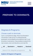 How nova.edu looks like on a mobile device such as an iPhone.