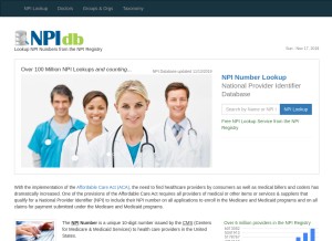How npidb.org looks like on a tablet such as an iPad.