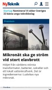 How nyteknik.se looks like on a mobile device such as an iPhone.