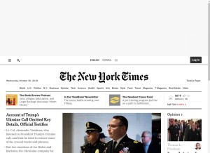 How nytimes.com looks like on a tablet such as an iPad.