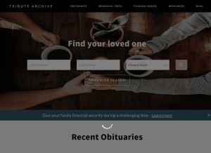 How obittree.com looks like on a tablet such as an iPad.