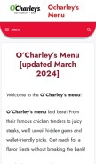 How ocharleys-menu.website looks like on a mobile device such as an iPhone.