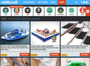 How odditymall.com looks like on a tablet such as an iPad.