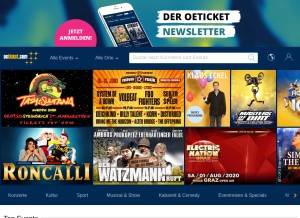 How oeticket.com looks like on a tablet such as an iPad.