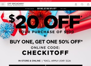 How offbroadwayshoes.com looks like on a tablet such as an iPad.