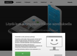 How oikotie.fi looks like on a tablet such as an iPad.