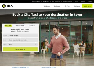 How olacabs.com looks like on a tablet such as an iPad.