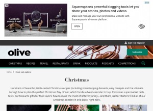 How olivemagazine.com looks like on a tablet such as an iPad.