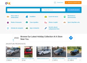 How olx.ro looks like on a tablet such as an iPad.