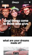 How omaze.com looks like on a mobile device such as an iPhone.