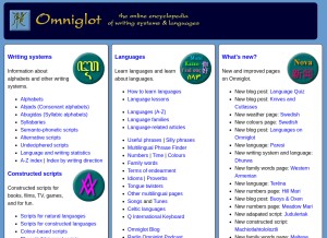 How omniglot.com looks like on a tablet such as an iPad.