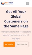 How onehourtranslation.com looks like on a mobile device such as an iPhone.