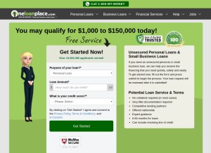 How oneloanplace.com looks like on a tablet such as an iPad.