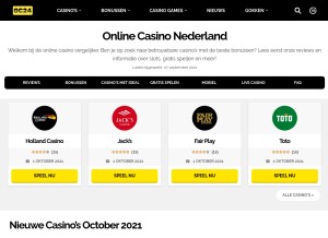 How onlinecasino24.nl looks like on a tablet such as an iPad.