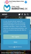 How onlinemarketing.de looks like on a mobile device such as an iPhone.