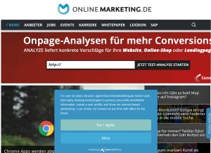 How onlinemarketing.de looks like on a tablet such as an iPad.