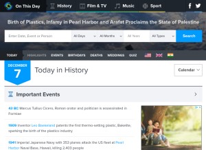 How onthisday.com looks like on a tablet such as an iPad.
