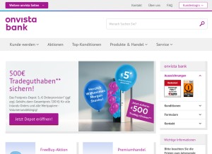 How onvista-bank.de looks like on a tablet such as an iPad.
