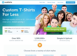 How ooshirts.com looks like on a tablet such as an iPad.
