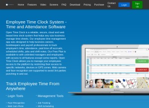 How opentimeclock.com looks like on a tablet such as an iPad.