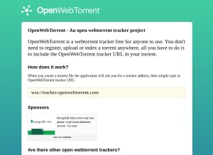 How openwebtorrent.com looks like on a tablet such as an iPad.