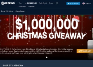 How opskins.com looks like on a tablet such as an iPad.