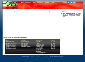 How optionsprofitcalculator.com looks like on a tablet such as an iPad.