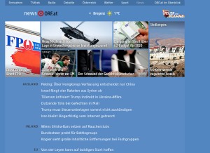 How orf.at looks like on a tablet such as an iPad.