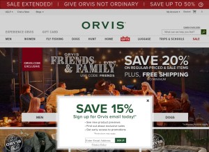 How orvis.com looks like on a tablet such as an iPad.