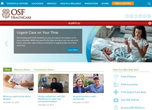 How osfhealthcare.org looks like on a tablet such as an iPad.