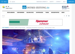 How ostsee-zeitung.de looks like on a tablet such as an iPad.
