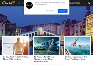 How ourtripguide.com looks like on a tablet such as an iPad.