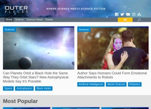 How outerplaces.com looks like on a tablet such as an iPad.
