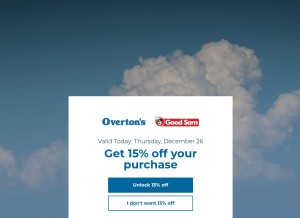 How overtons.com looks like on a tablet such as an iPad.