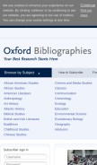 How oxfordbibliographies.com looks like on a mobile device such as an iPhone.