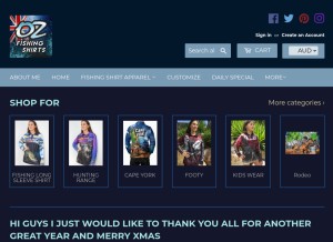 How ozfishingshirts.com looks like on a tablet such as an iPad.