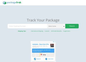 How packagetrak.com looks like on a tablet such as an iPad.