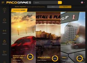 How pacogames.com looks like on a tablet such as an iPad.