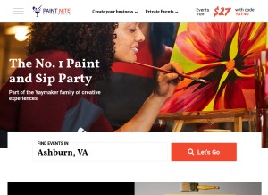 How paintnite.com looks like on a tablet such as an iPad.