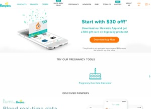 How pampers.com looks like on a tablet such as an iPad.