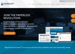 How paperlessenvironments.com looks like on a tablet such as an iPad.