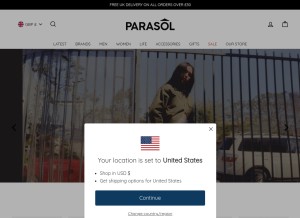 How parasolstore.co.uk looks like on a tablet such as an iPad.