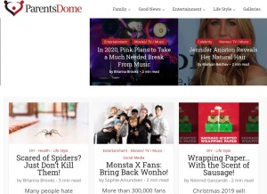 How parentsdome.com looks like on a tablet such as an iPad.