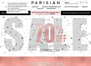 How parisianfashion.com looks like on a tablet such as an iPad.