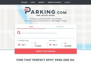 How parking.com looks like on a tablet such as an iPad.