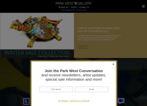 How parkwestgallery.com looks like on a tablet such as an iPad.