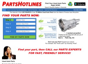 How partshotlines.com looks like on a tablet such as an iPad.